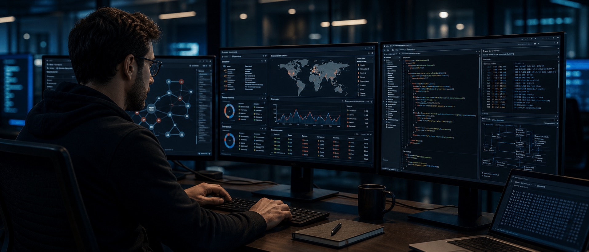 Malware analysis platform with threat intelligence dashboard and code decompilation interface